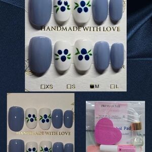 Blue and White Floral Press-On Nails